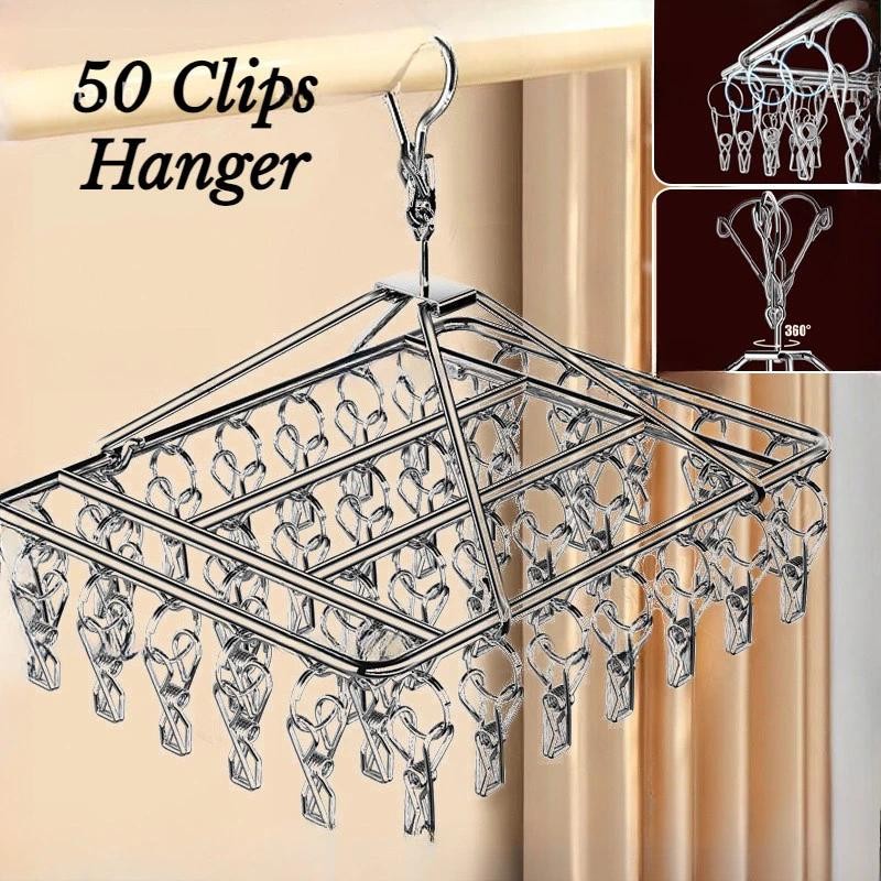 50Clips Drying Racks Hanger Stainless Steel Clothes Hanger Clips Space ...