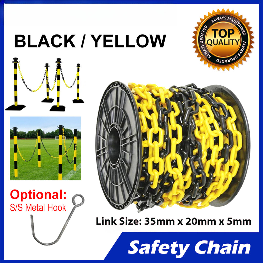 10 meters Black/Yellow Plastic Safety Warning Chain with Optional Metal ...