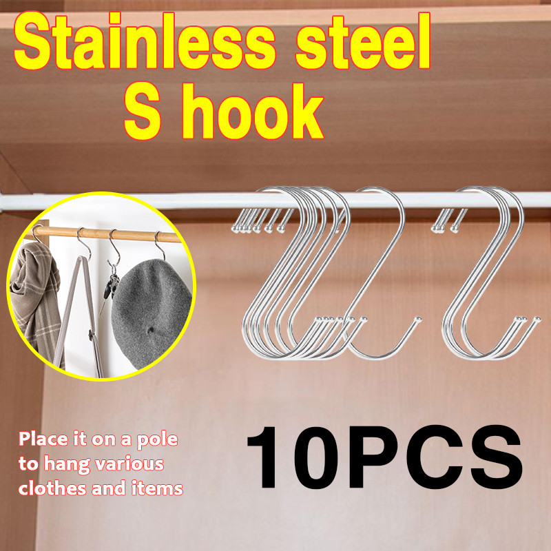 (10PCS/SET) Stainless Steel S Hook Hanger Kitchen Wardrobe