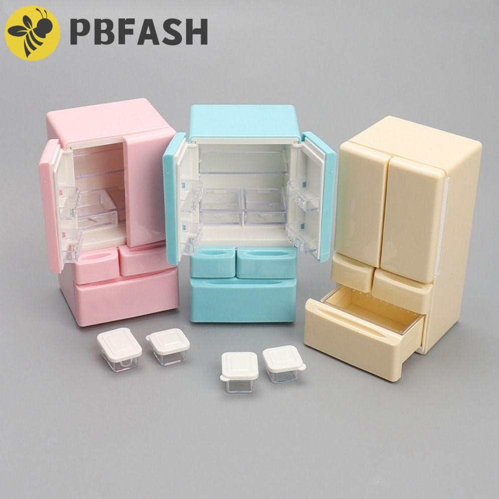 PBFASH Dollhouse Miniature Fridge, Three Layers Double Door Mini