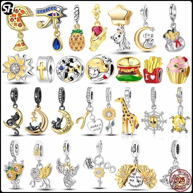 Golden Charms Fit Pandora charms Beads Original Bracelet S925 Sterling