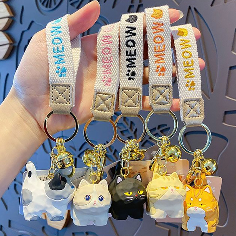Marbit Resin Wood Carved Cat Keychain Cute Cartoon Animal Keychain ...