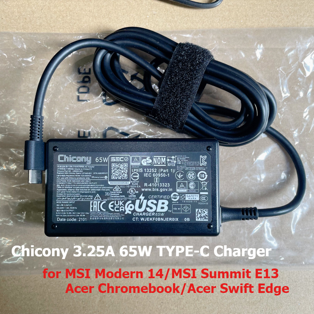 Chicony 20V 3.25A 65W USBC AC Power Adapter for MSI/ACER Series Laptop