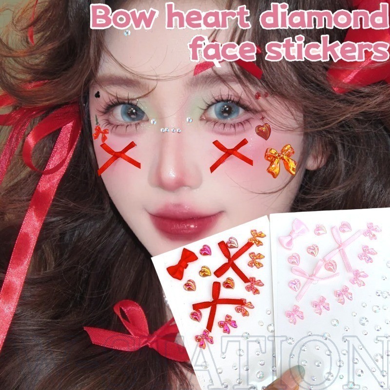 Bow Heart Diamond Face Stickers - DIY Art Decor - Waterproof Bowknot ...