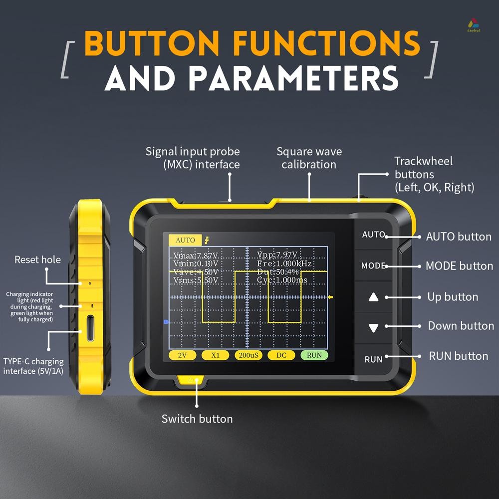 Handheld Digital Oscilloscope Portable 400V Voltage Measurement 200KHz ...