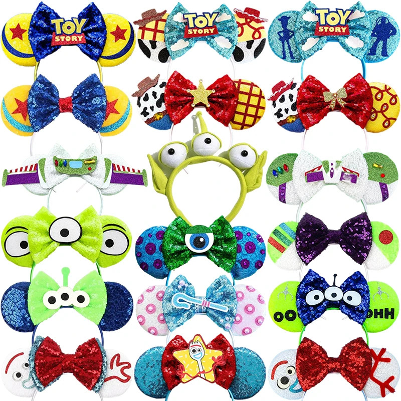 Pixar Toy Story Hair Accessories Women Sequins Bow Cartoon Woody Buzz 