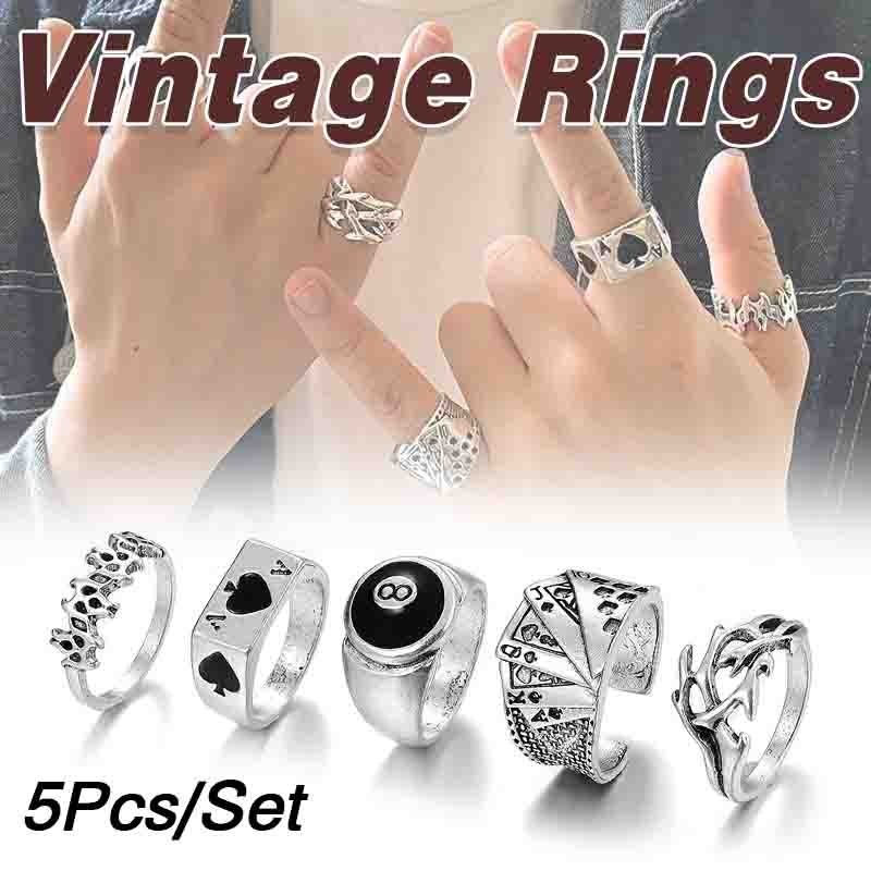 5pcs/set Punk Billiards Ring Set for Women Funny Flame Rings Hip Hop ...