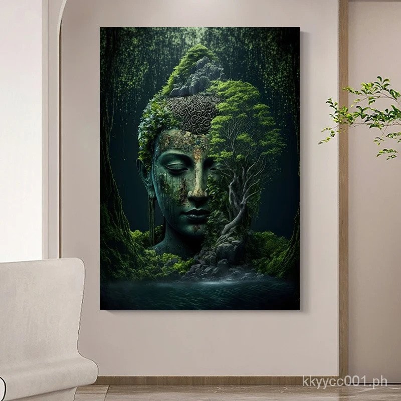 Vintage Buddha In Nature Canvas Painting Spiritual Religion Wall Art ...