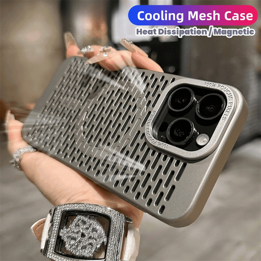 Luxury Metal Matte Hollow Cooling Phone Case For iPhone 15 14 13 12 11
