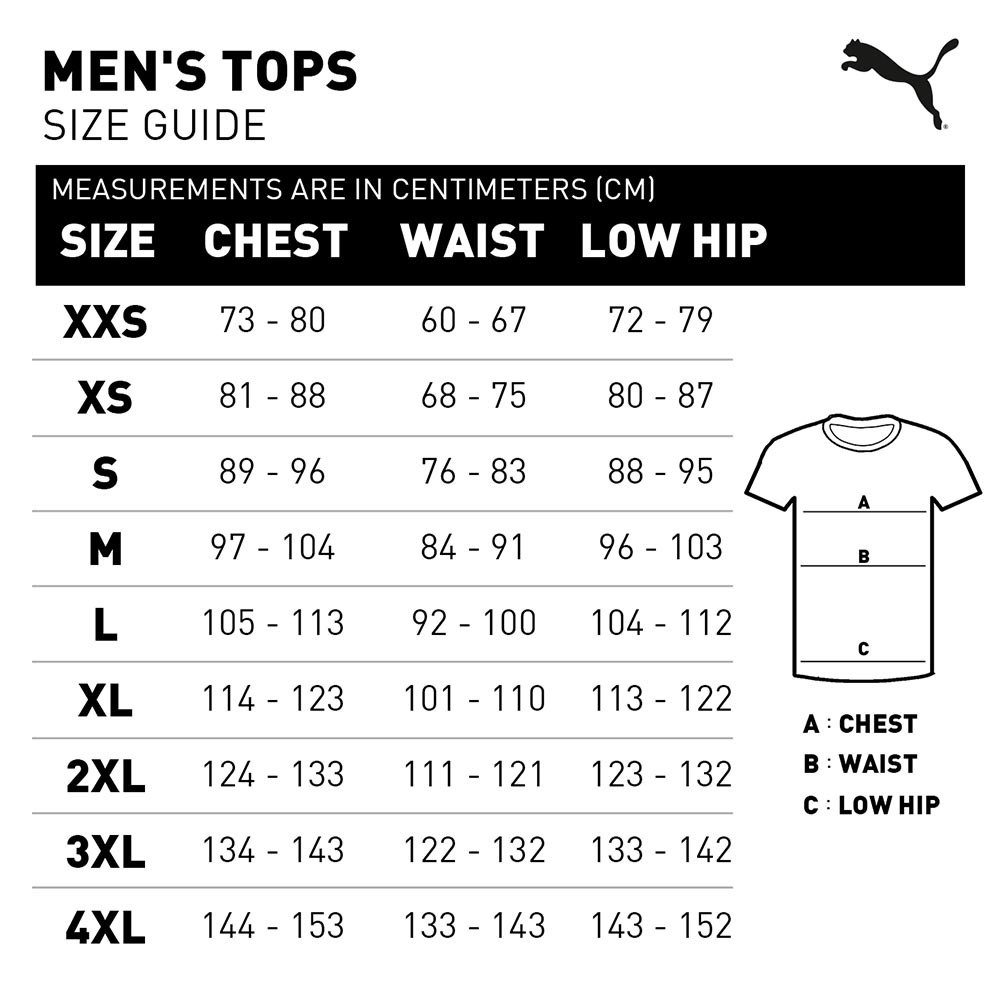 Puma jacket size chart hotsell