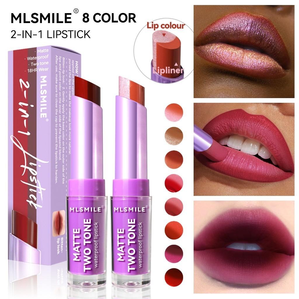 MLSMILE Two color lipstick pearlescent lipliner natural matte lip ...