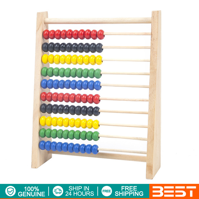 10 Row Wooden Beads Abacus Count Frame Teaching Aid Math Educational ...