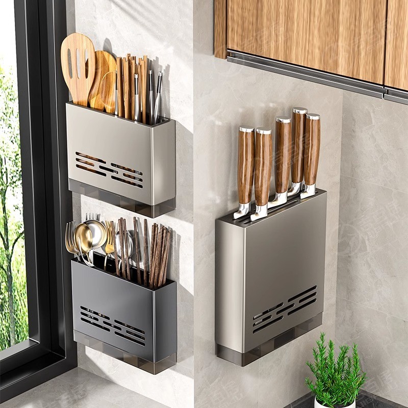 Wall Mounted Cutlery Rack Chopsticks Knife Holder With Drainer Spoons ...