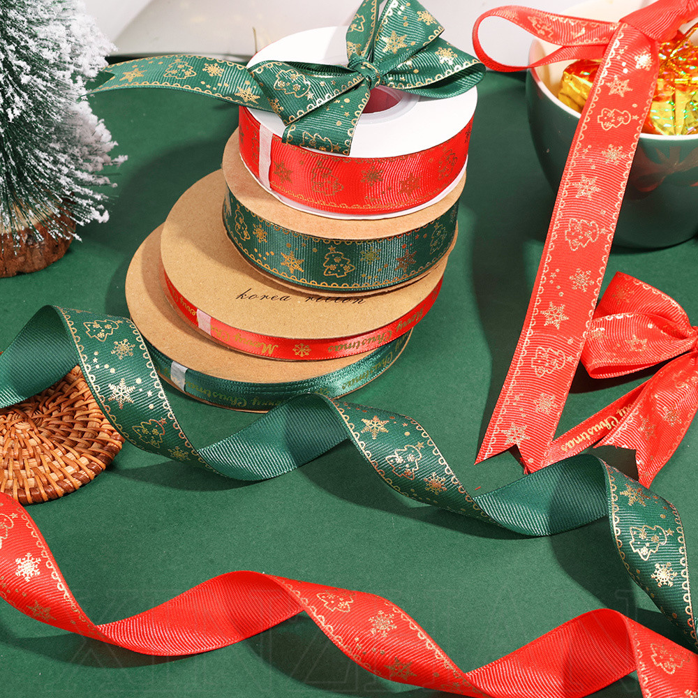 45/22M Christmas Presents Wrapping Ribbon - Christmas Tree Bowknot ...
