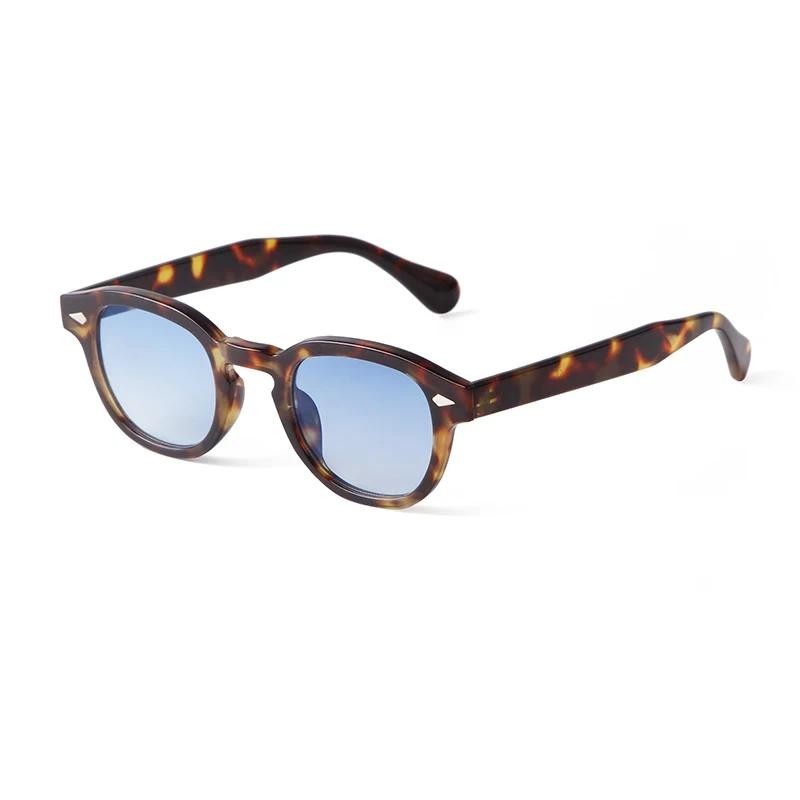Tortoise Shell Round Sunglasses Retro Rivet Yellow Blue Lens Square Sun ...