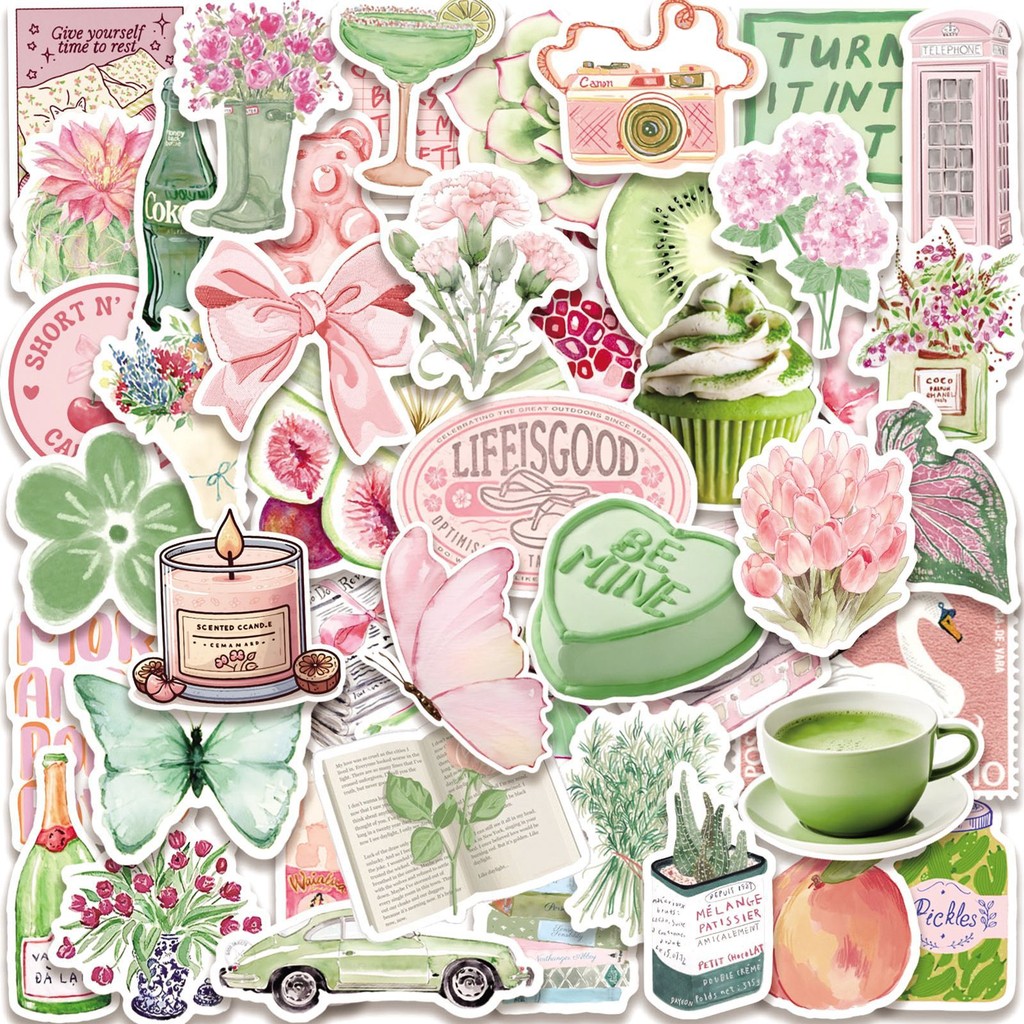 Matcha Series 02 Pink Green Stickers 50Pcs/Set Waterproof DIY Fashion ...