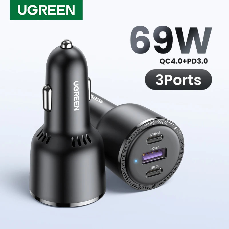 UGREEN Car Charger 69W USB A Type C 3 Ports PD QC 4.0 3.0 Fast Charging ...