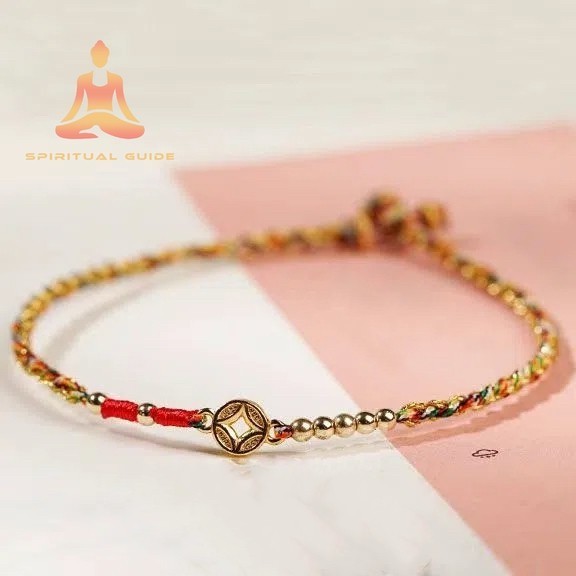 Lucky Handmade Red String Golden Money Coin String Golden Bead Rope ...