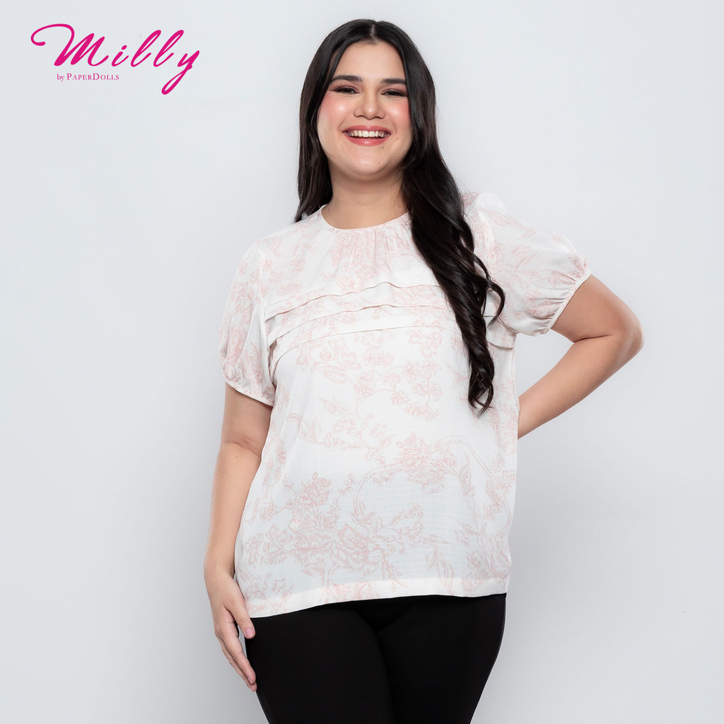 Milly Plus Size Coralynne Pleated Top in Floral Toile Print | Shopee ...