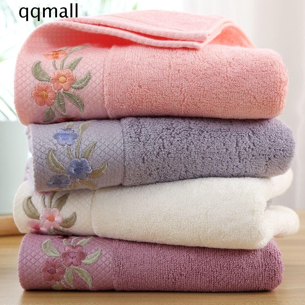 QQMALL 2Pcs Bamboo Fiber Bath Towel, 34x74cm Embroidery Face Towel