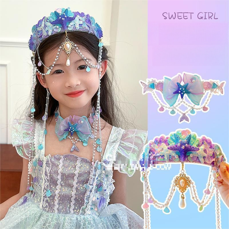2025New Little Girl Crown Headpiece Forehead Chain Girl Mermaid ...
