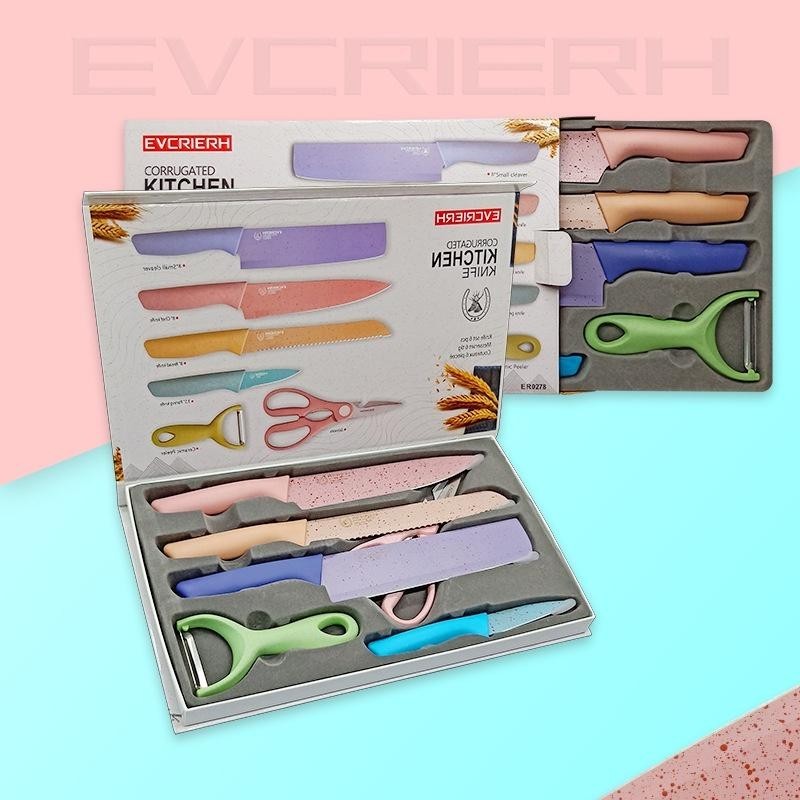 CCQ Knife Set 6 PCS Pastel Colors Stainless Steel Chef Knife Bread ...
