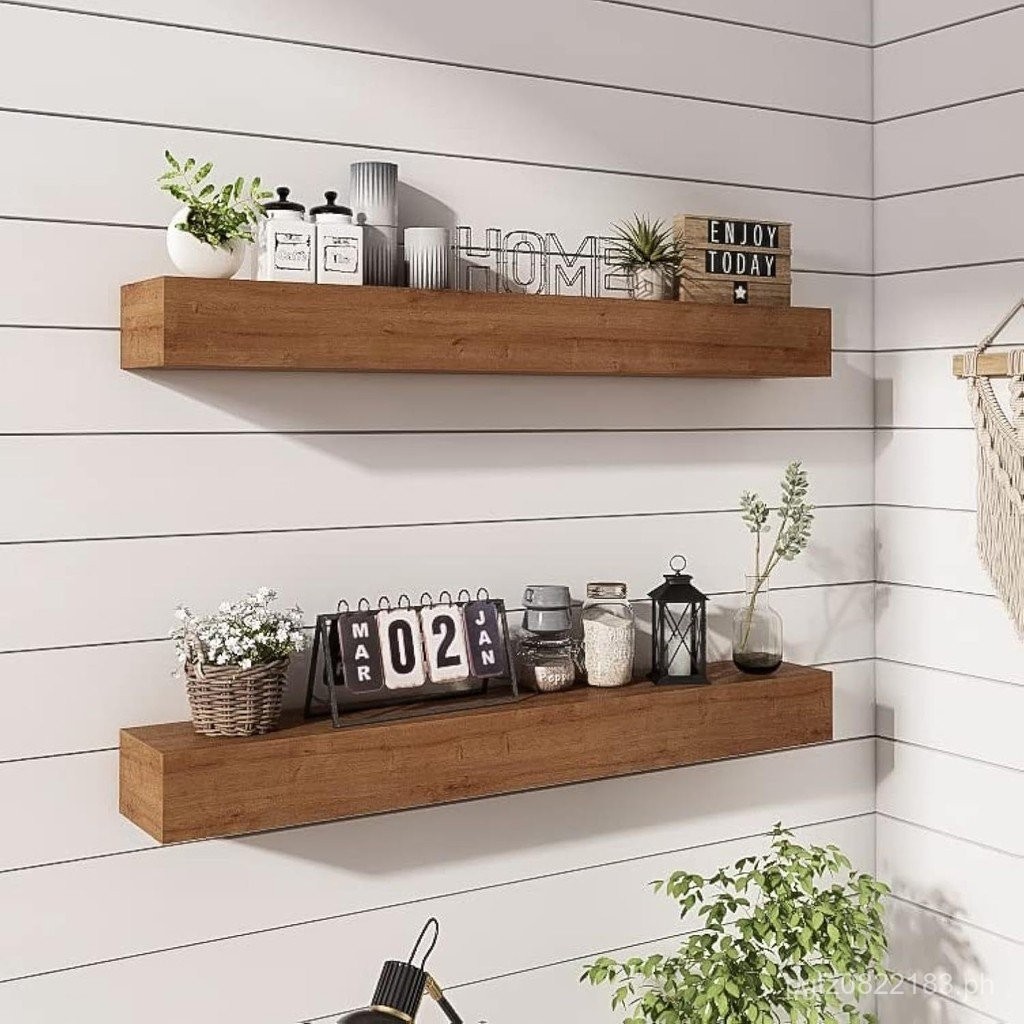Wooden Wall-Mounted Storage Rustic Solid Wood Display Rack Single-Word ...