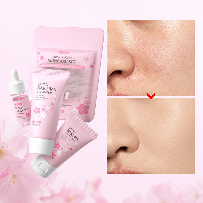 LAIKOU Sakura Skincare Set 3pcs/pack Cleanser Serum Facial Cream Skin Brightening Suit I.196214868
