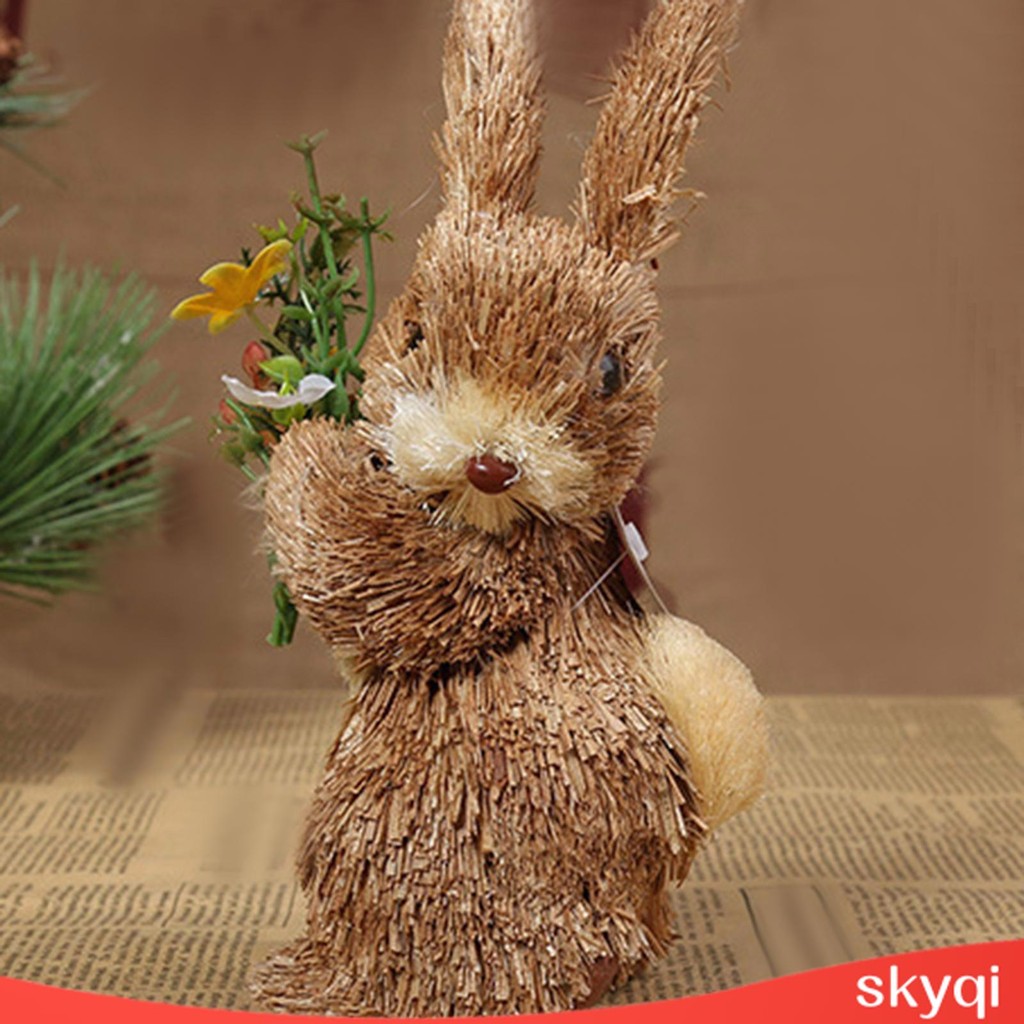1/2/3 Handcrafted Artificial Easter Straw Rabbit Sculpture for Desktop ...