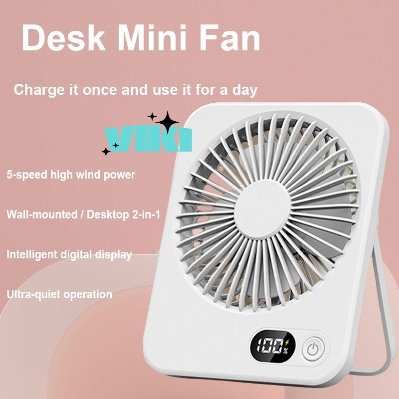 Viki Desk Fan Rechargeable Digital-display 5-gear Speed Portable ...