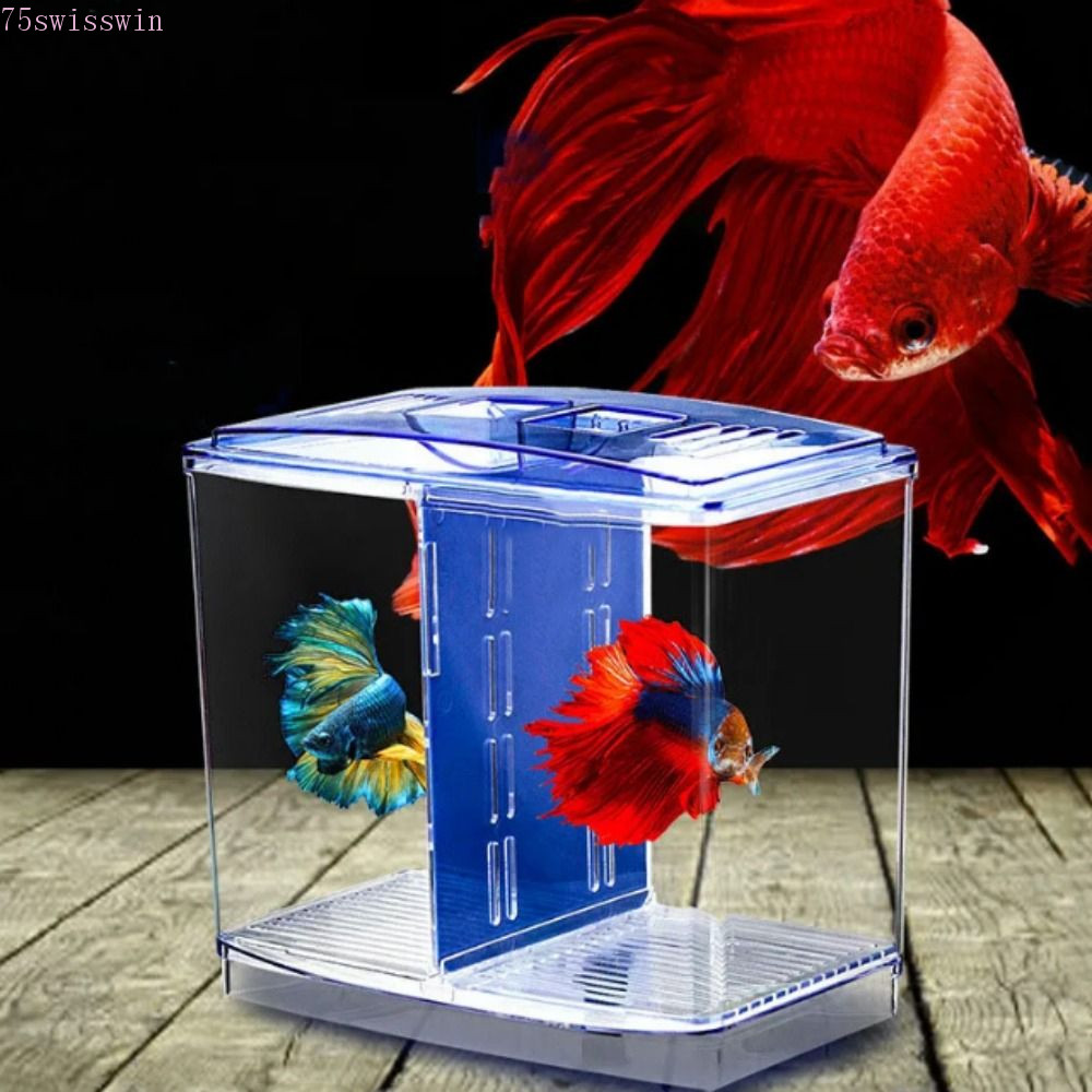 SWISSWIN Betta Fish Tank, Single/Double Grid with Water Grass Double ...