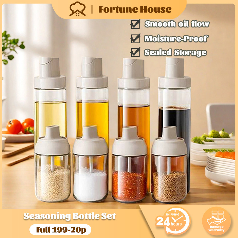 FORTUNE HOUSE 8PCS Set Condiments Bottle Automatic Lid-Opening Oil ...