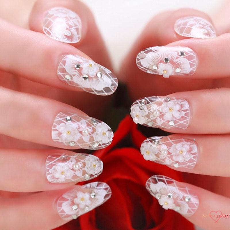 Nail Art 3D False Nails Rhinestone Fake Nail 24pcs/set Glitter Full ...