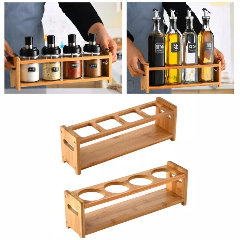 Bamboo-based Kitchen Condiment Bottle Wooden Rack Bamboo Wood Shelf ...