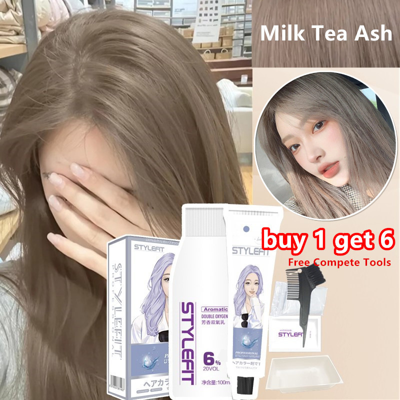 Buy 1 Get 6 STYLEFIT 100ml Hair Dye + 100ml Oxidant 1 Set Hair Color ...