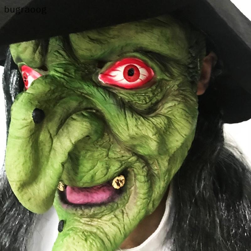 bugr Halloween Horror Old Witch Mask With Hat Cosplay Scary Clown Hag