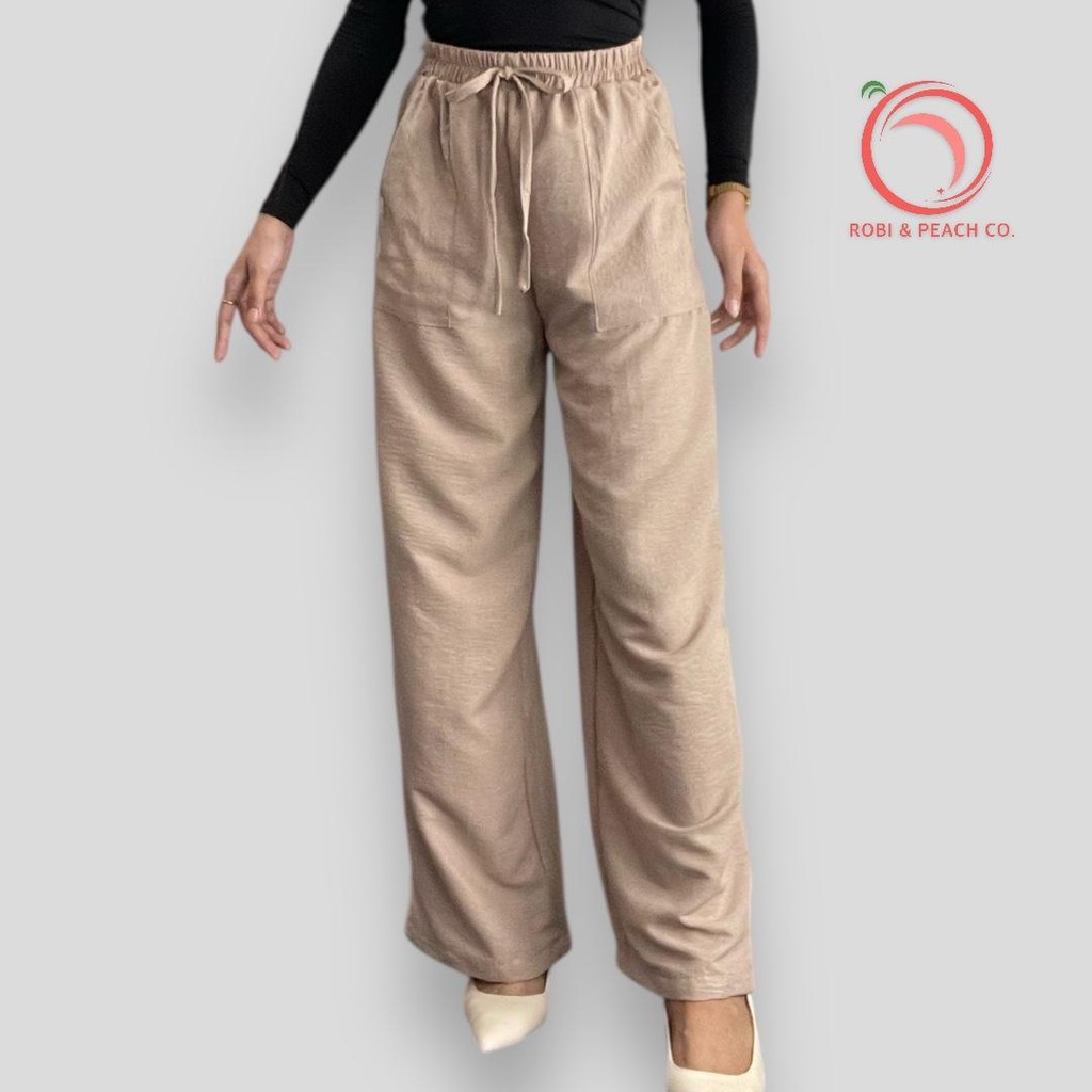 Robi and Peach Crumpled Linen Pants With Two Side Pockets Ribbon Tie ...
