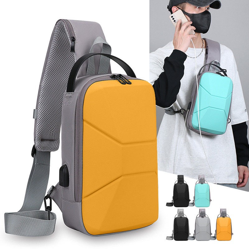 Fashion Hard Shell Men's Chest Bag Large Capacity Simple Handheld ...