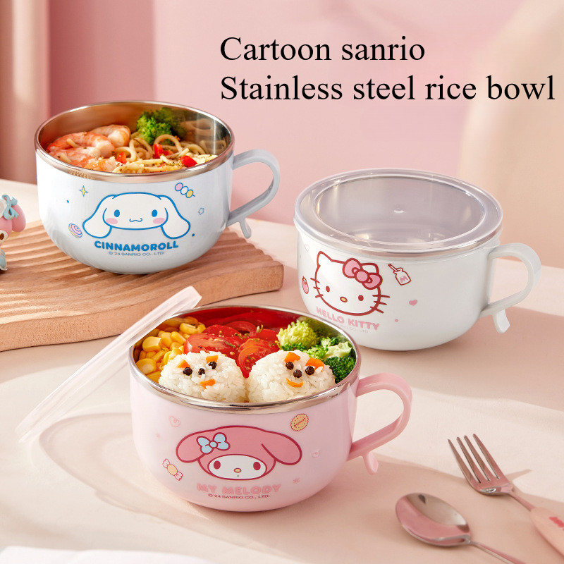 Cartoon Sanrio Cinnamoroll Melody Stainless Steel Rice Bowl with Cover ...