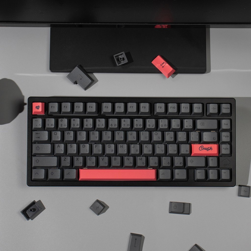 143Keys Icon Keycaps Dark Gray Red PBT Cherry Profile Japanese Keycap 1 ...