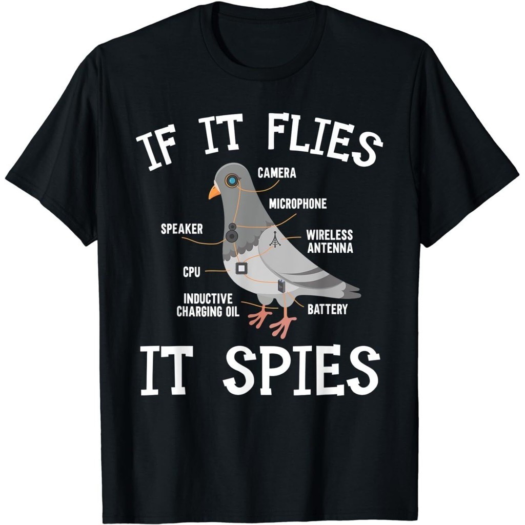 T-shirt Humoristique Pigeon If It Flies It Spies - Théorie Du Compliot - Multicolore - Neuf Avec étiquettes