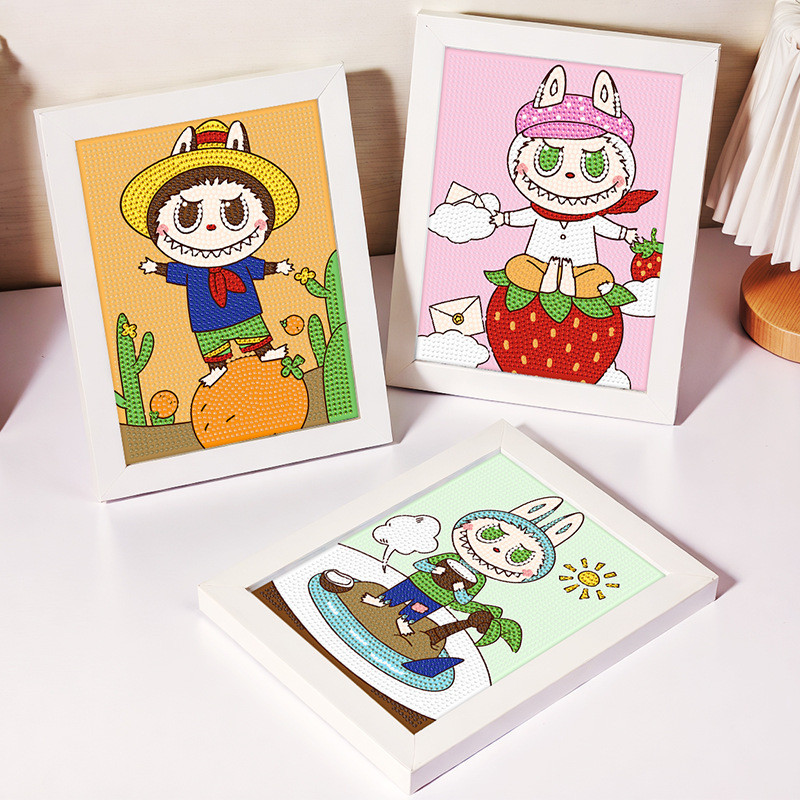 Kit De Diamond Painting Para Niños – Pintura De Diamantes 5D De Labubu Con Marco, Actividad DIY De 18x18 Cm, Regalo Creativo