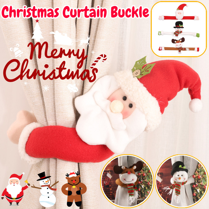 Christmas Curtain Buckle 2024 New Year Decor Snowman Elk Doll Tieback