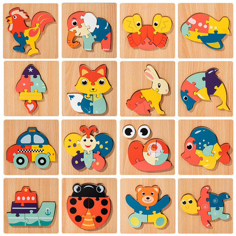 Wooden 3D Puzzle Blocks for Kids – Educational Animal Shape Sorting Toy ...