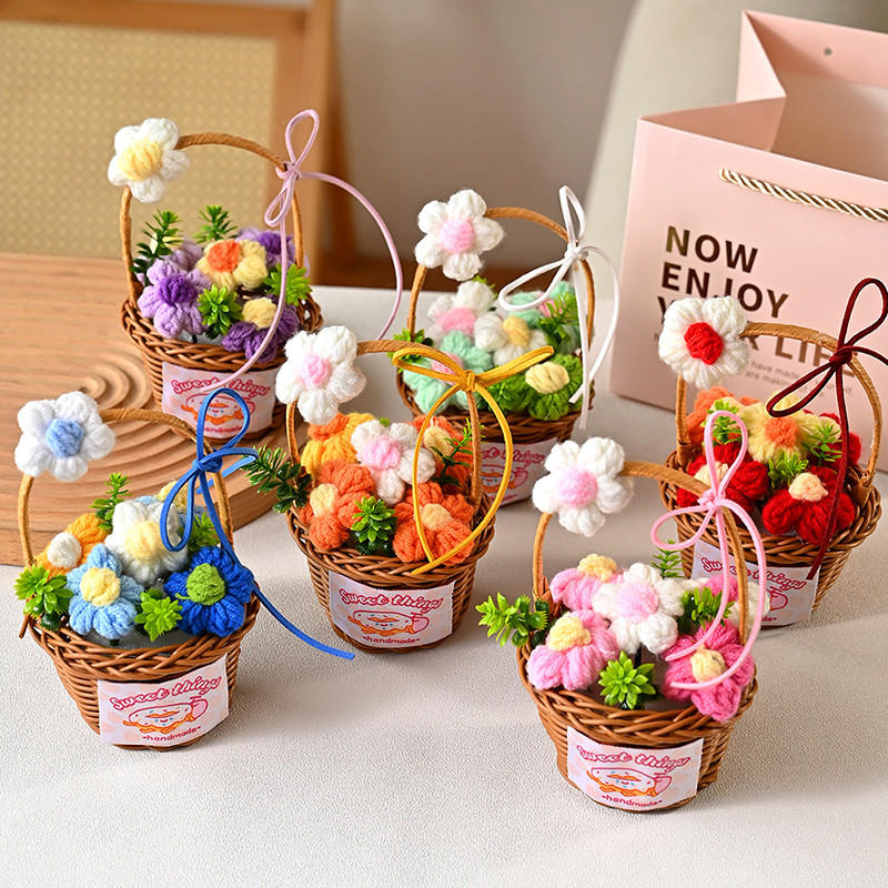 Handheld Basket Flower Mini Handmade Artificial Bouquet Teacher's Day ...