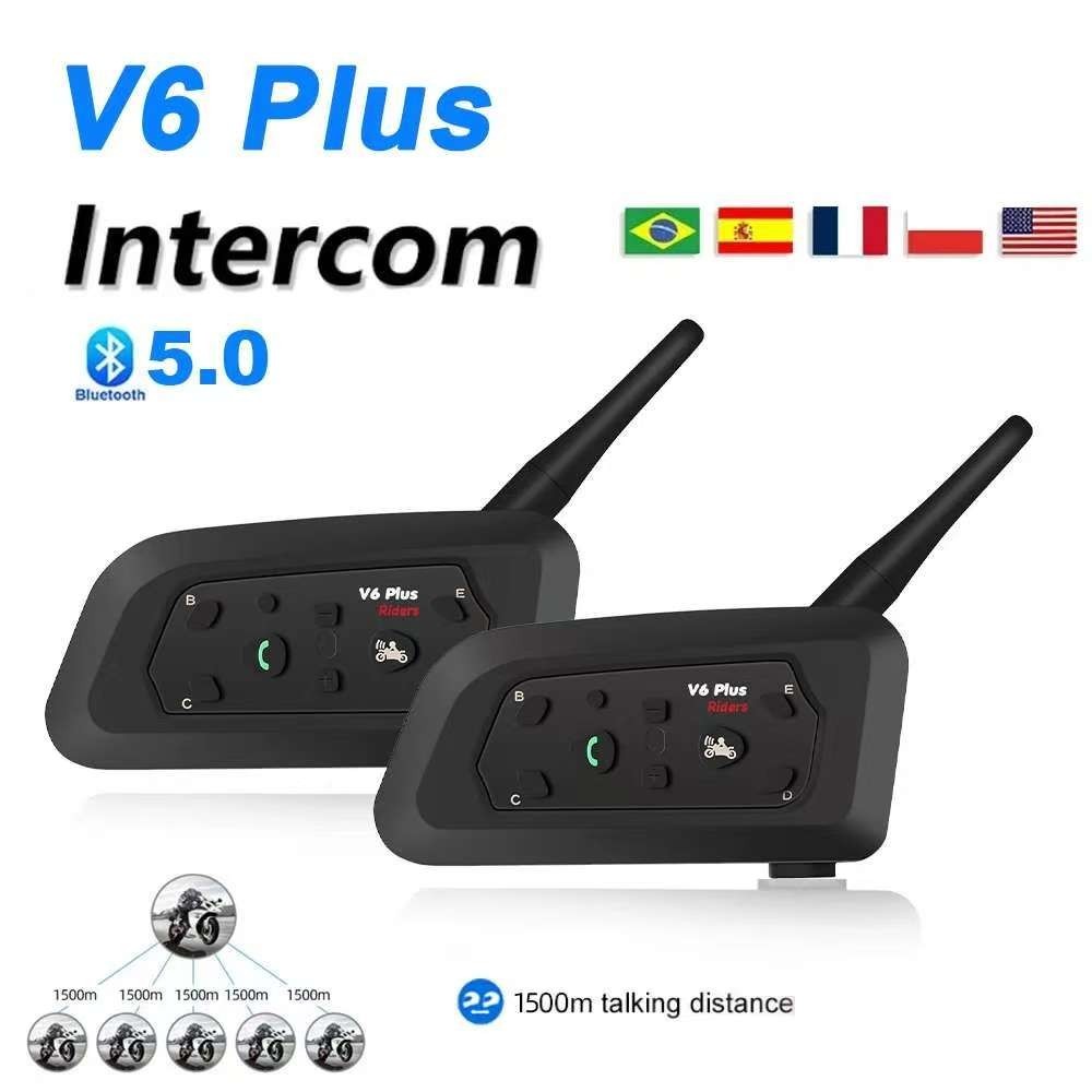 Motorcycle Helmet Intercom Bluetooth Headset 6 Riders 1500M Distance ...