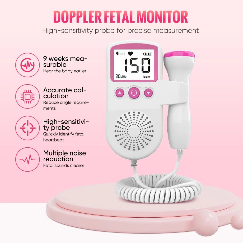 Fetal Doppler Heart Monitor Portable Baby Heartbeat Monitor Home Use ...