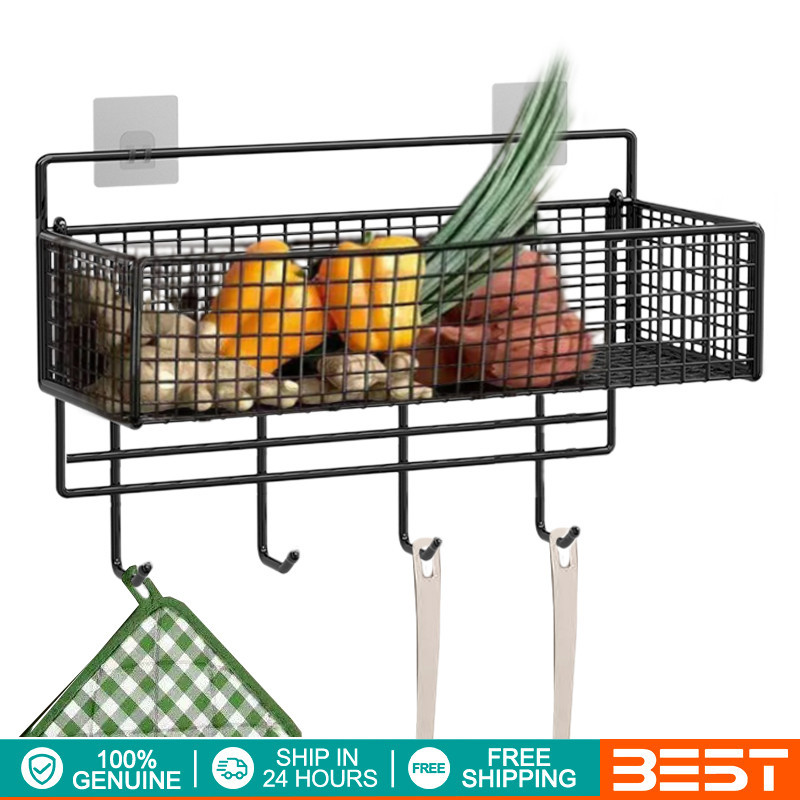 Kitchen Organizer Rack Wall Mounted Spice Storage Holder Fruit Basket ...