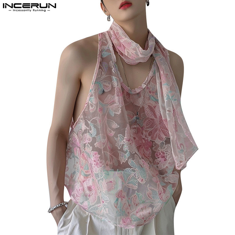 INCERUN Men Korean Casual Fashion Printed Ribbon Design Sleeveless ...
