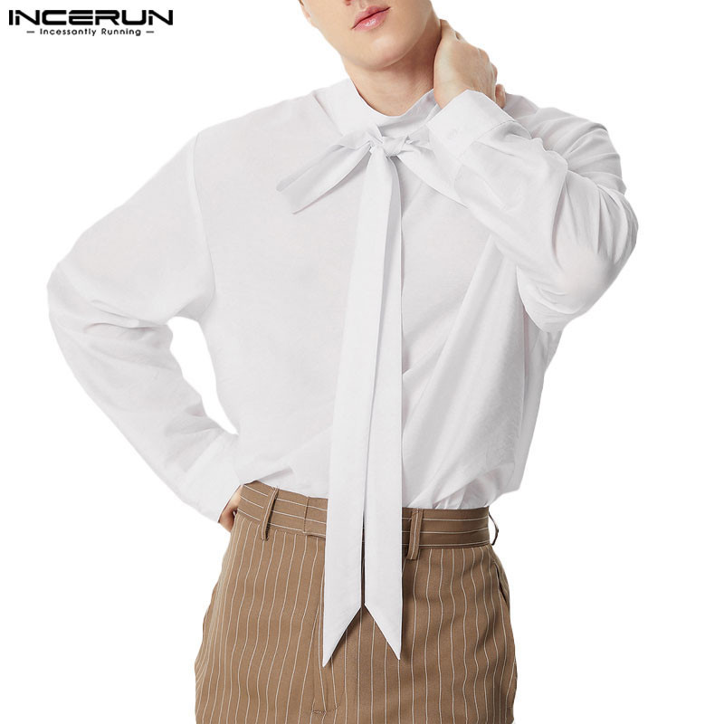 INCERUN Men Vintage Fashionable Ribbon Design See-Through Long Sleeves ...